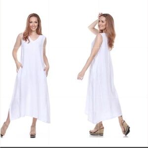 La Fixsun Linen V-neck Sleeveless A-Line Dress Black Large